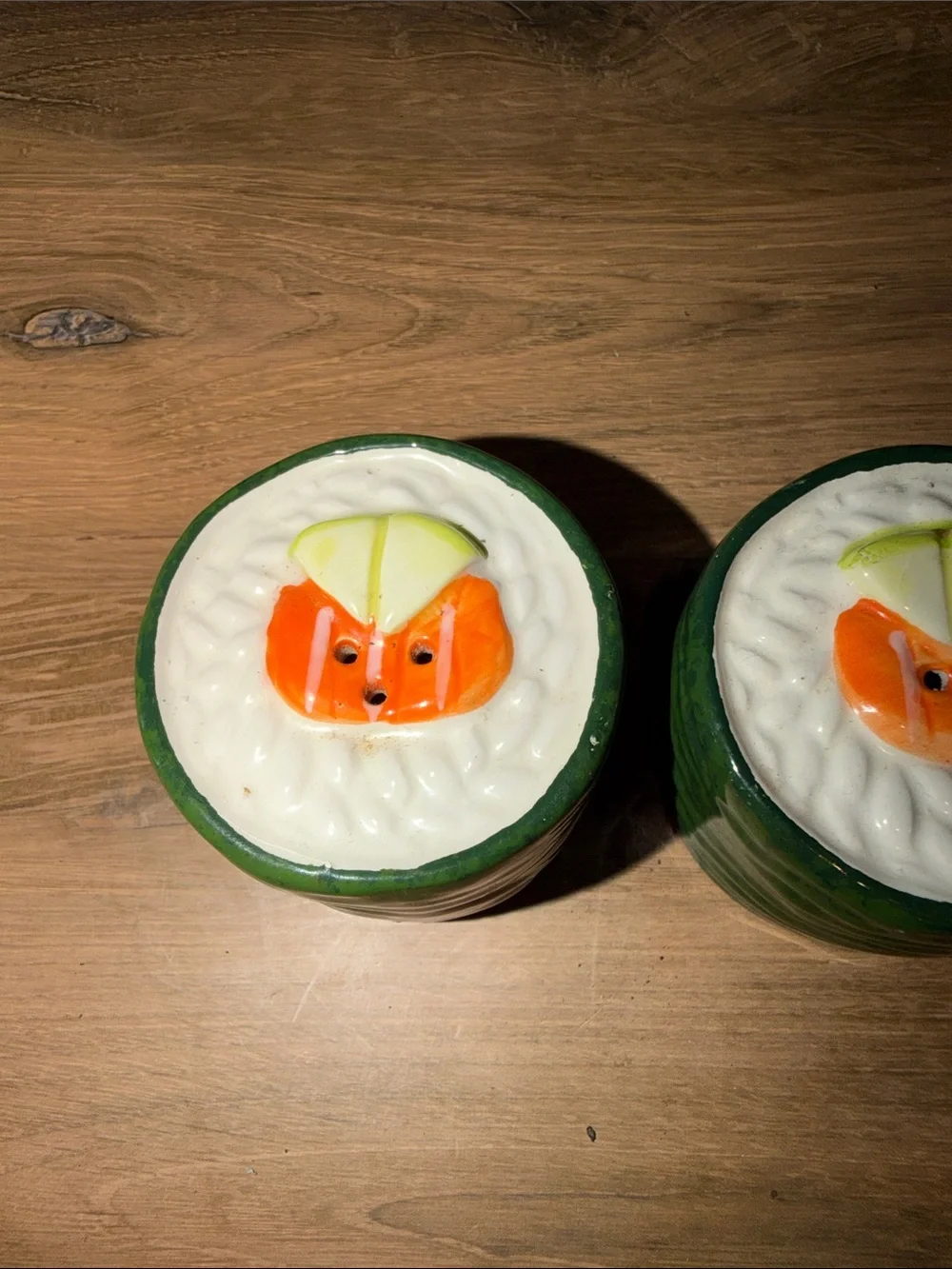 Handmade Sushi Roll Salt & Pepper Shakers - Green and White